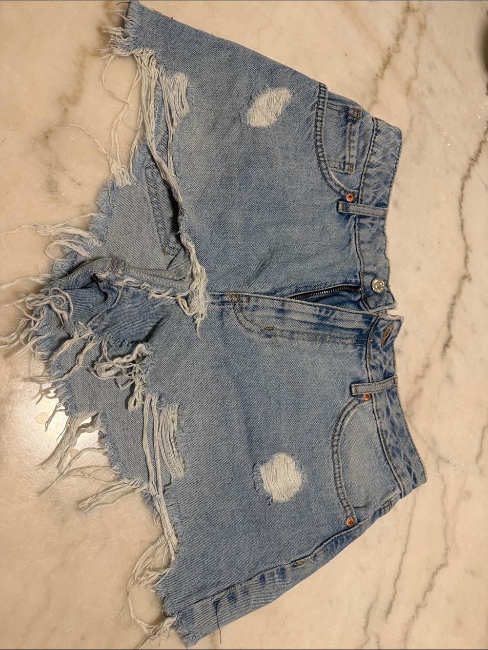 Forever 21 Light Blue Distressed Denim Cutoff Shorts